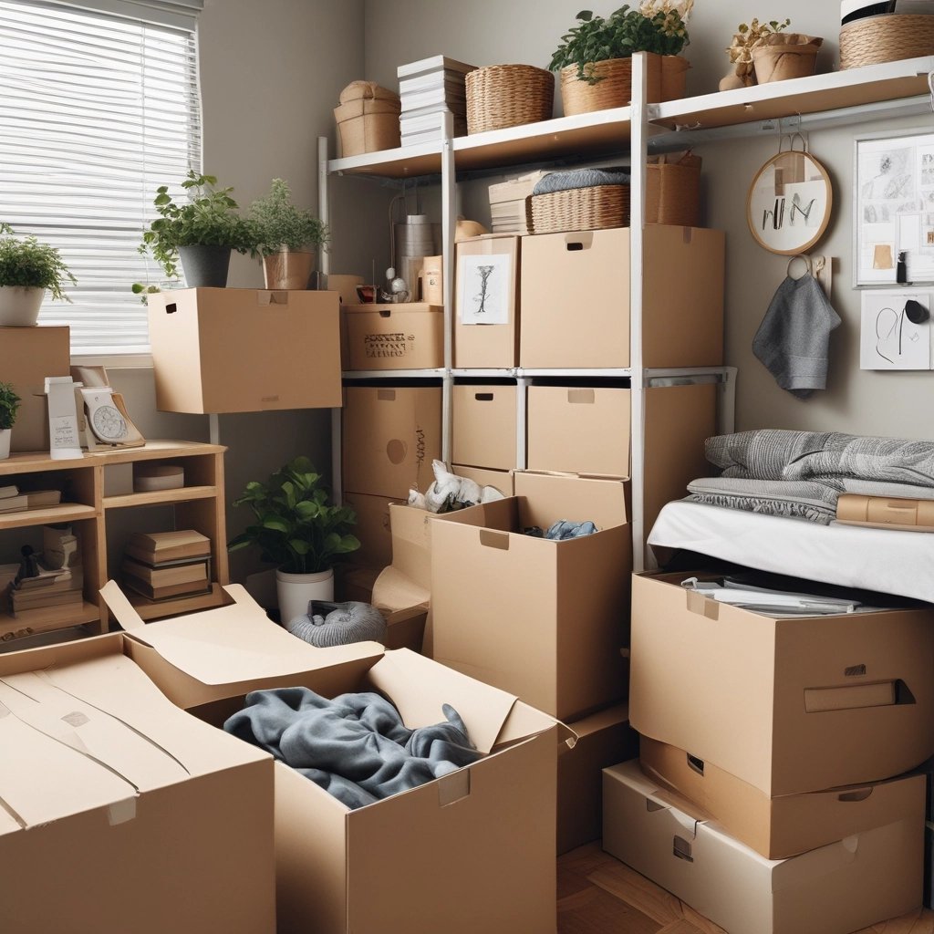 Packed moving boxes in an organized room ready for a transition.